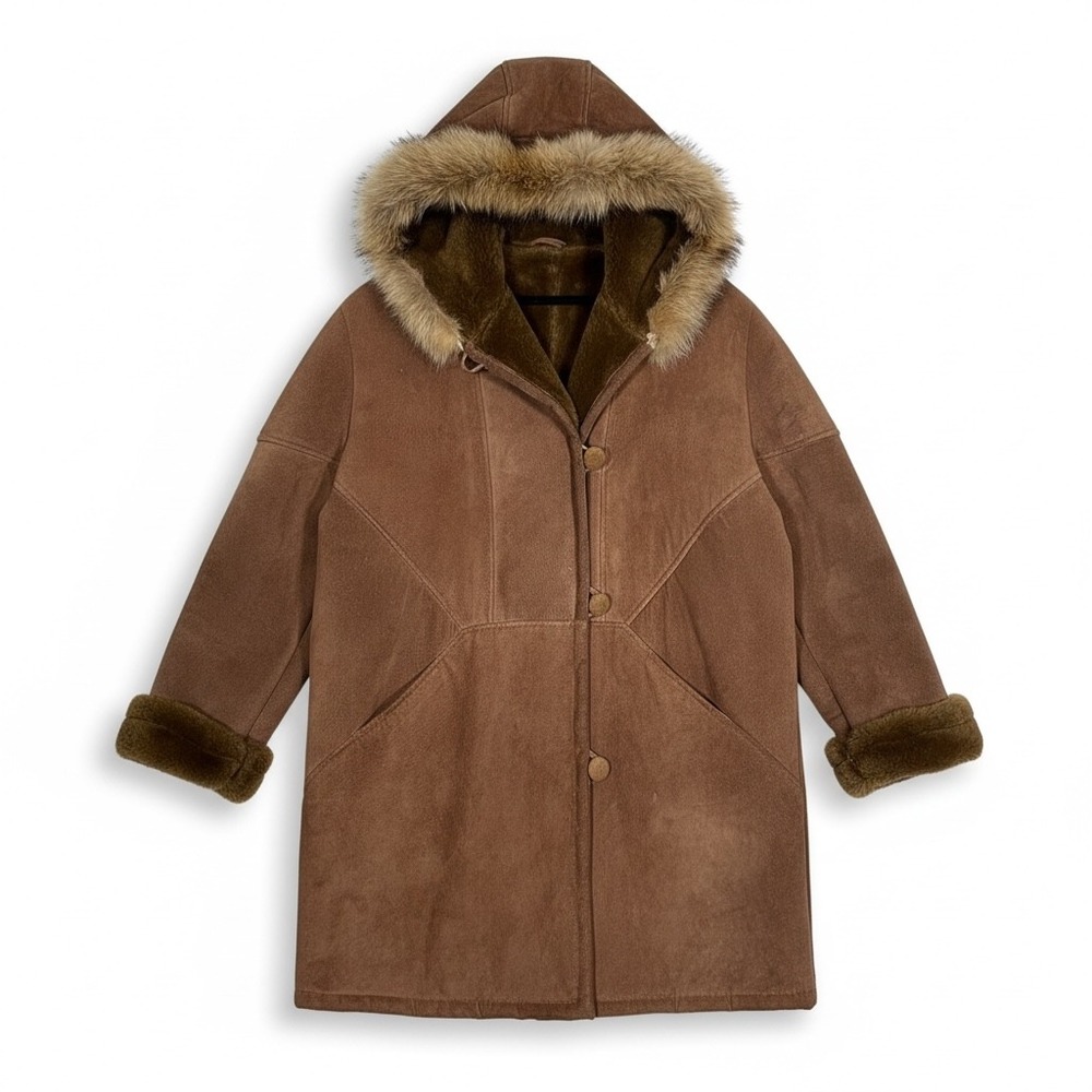 Marvin Richards‎ Genuine Leather Suede Fur Trimmed Hooded Winter Coat Medium